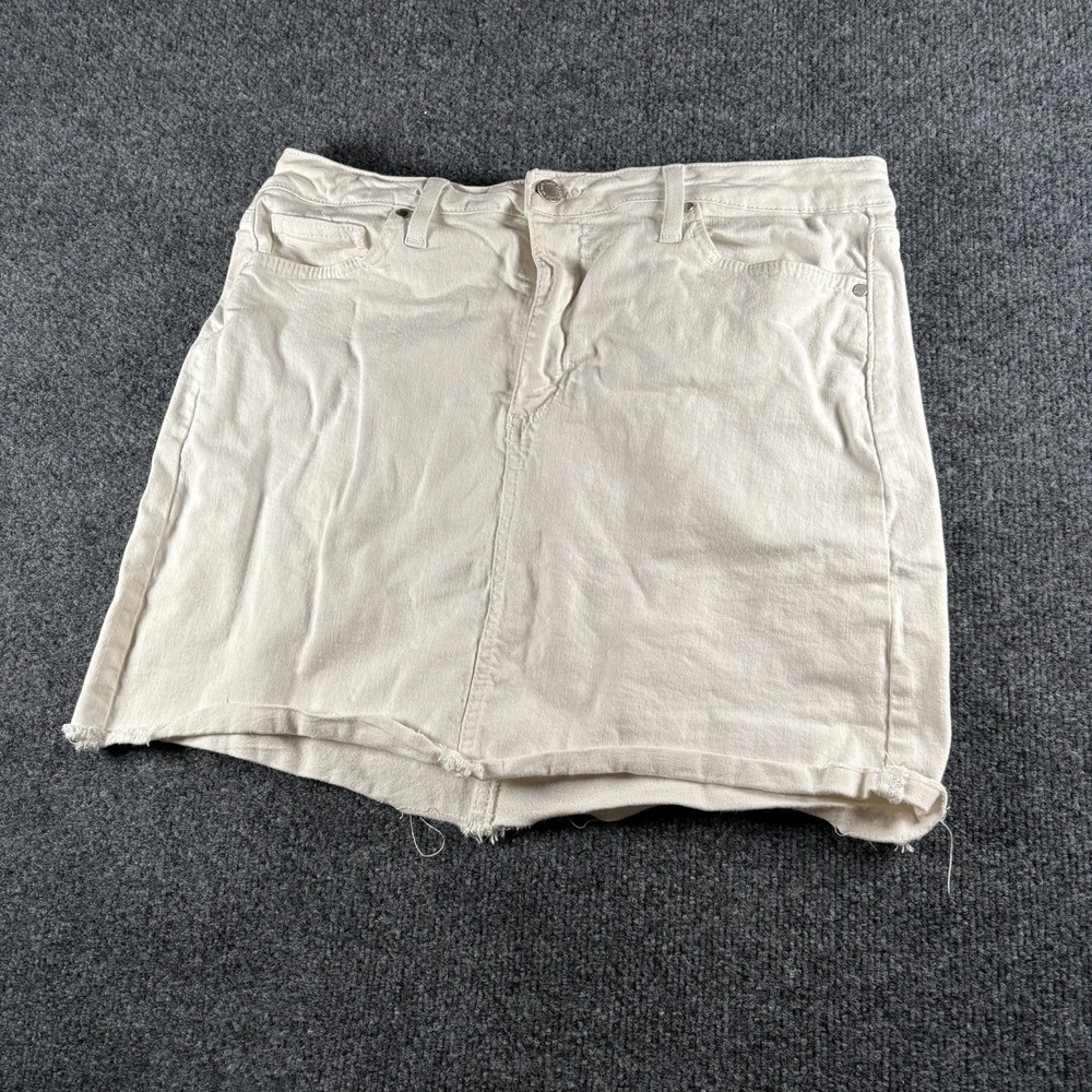 Just Black Denim Mini Skirt Womens 32x14 Off White Cotton Stretch Raw Hem Casual